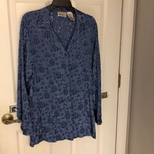 Blue Floral LS Button Up Blouse
